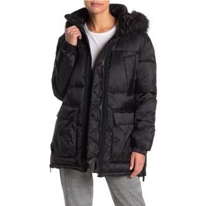 Rachel Roy-Faux Fur Trim Hooded Zip Puffer Jacket